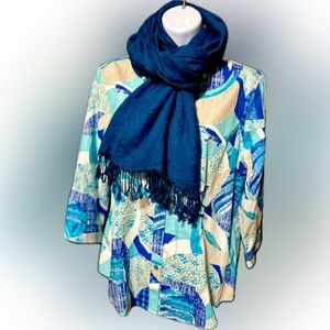 Chicos Wrinkle Resistant 3/4 Sleeve 100% Cotton Linen Watercolor Shirt NWOT!!!